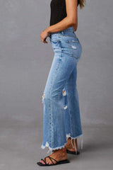 Distressed Raw Hem Jeans with Pockets - Trendsi - Flyclothing LLC