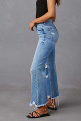 Distressed Raw Hem Jeans with Pockets