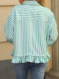 Striped Ruffle Hem Button-Up Shirt - Trendsi - Flyclothing LLC