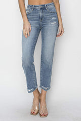 RISEN Full Size High Waist Distressed Cropped Jeans - Trendsi - Flyclothing LLC