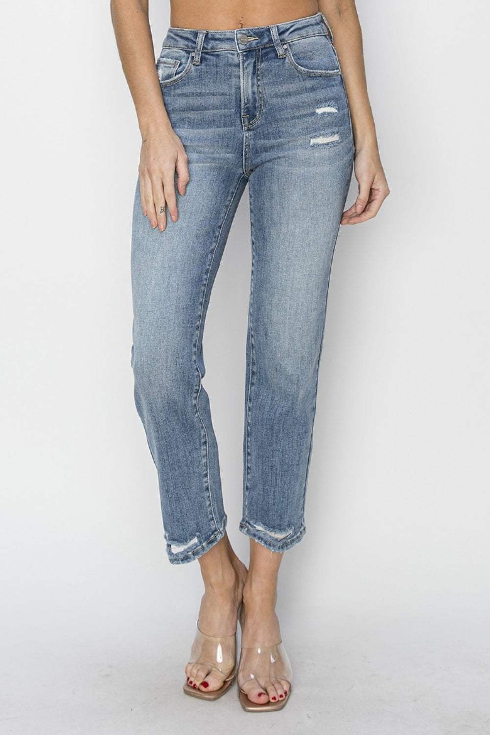 RISEN Full Size High Waist Distressed Cropped Jeans - Trendsi - Flyclothing LLC