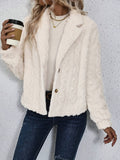 Fuzzy Button Up Collared Neck Jacket - Trendsi