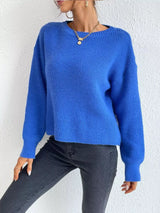Ribbed Knit Dropped Shoulder Sweater - Trendsi - Flyclothing LLC
