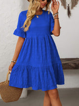 Mandy Ruffled Ruched Round Neck Half Sleeve Dress - Trendsi - Flyclothing LLC