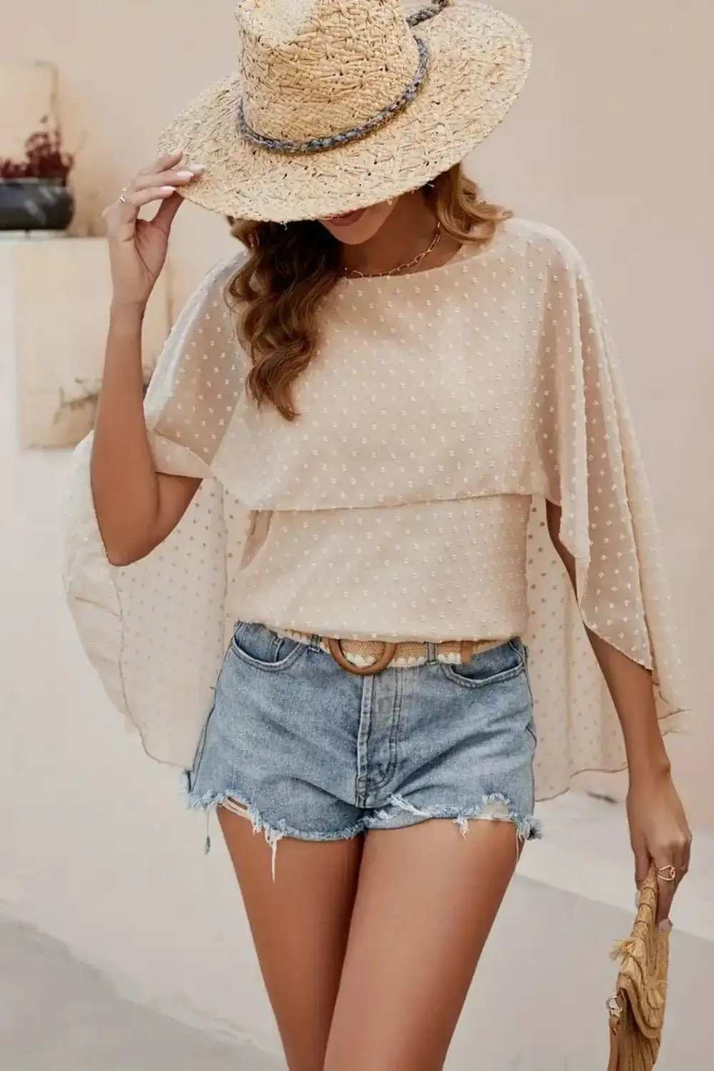 Swiss Dot Round Neck Blouse - Trendsi - Flyclothing LLC