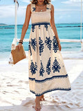 Smocked Printed Wide Strap Maxi Dress - Trendsi - Flyclothing LLC