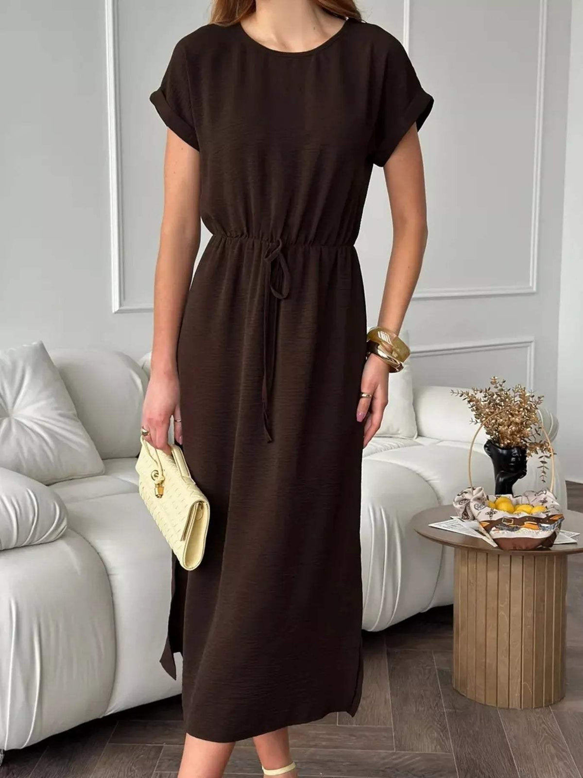 Casual Drawstring Waist Midi Dress - Trendsi - Flyclothing LLC