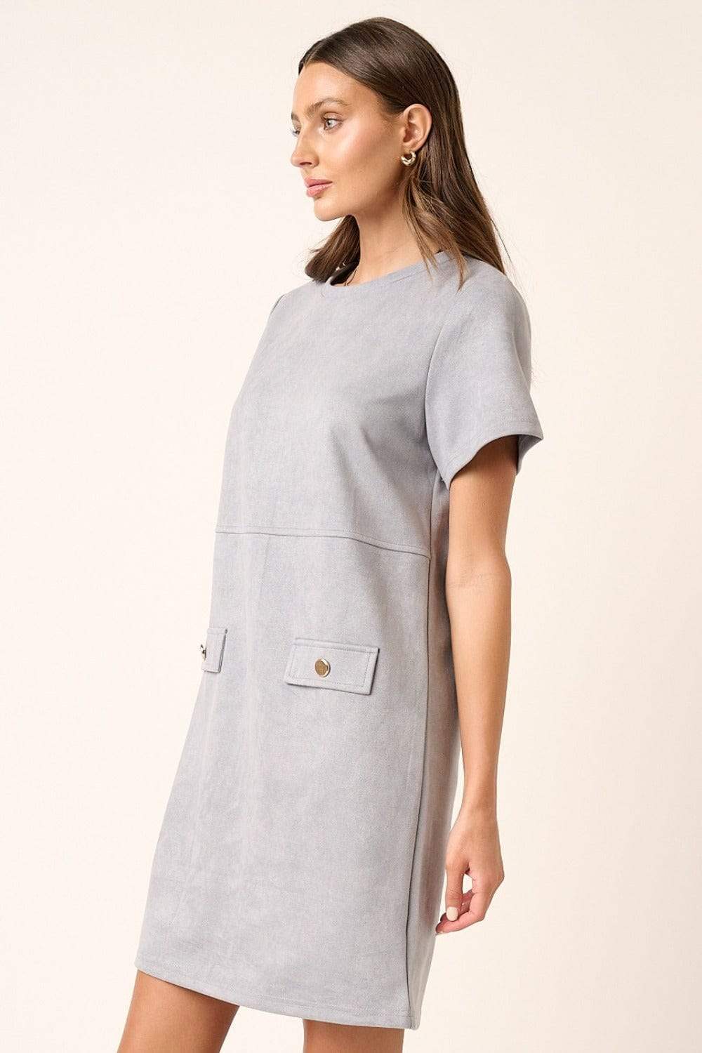 Mittoshop Suede Short Sleeve Mini Dress - Trendsi - Flyclothing LLC