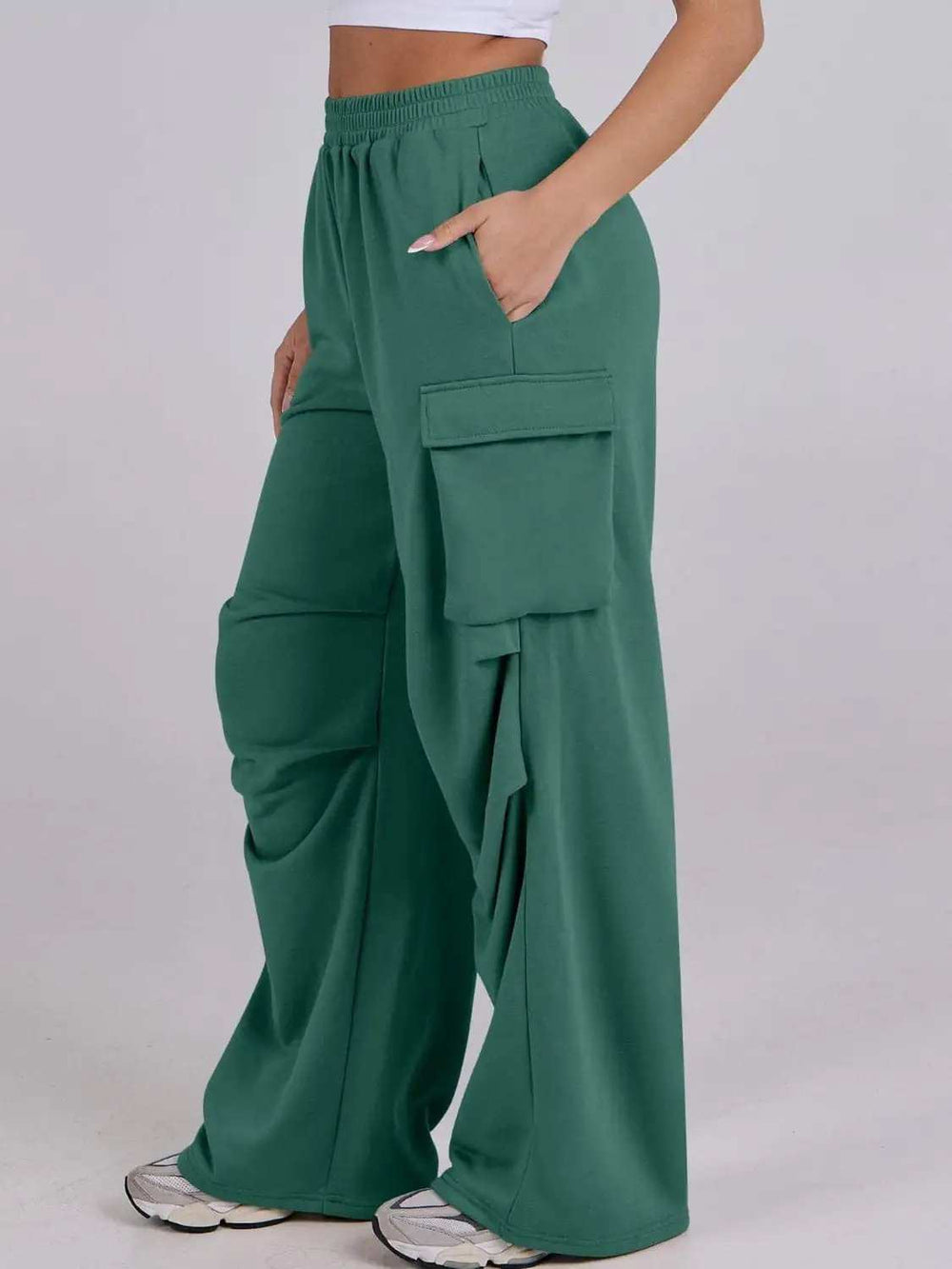 Elastic Waist Wide Leg Pants with Pockets - Trendsi - Flyclothing LLC