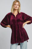 Umgee Full Size Polka Dot Button Up Half Sleeve Shirt - Trendsi