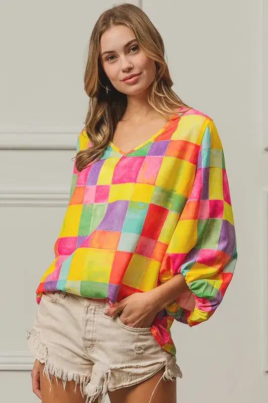 BiBi Multi Block Bubble Pop Ballon Top - Trendsi - Flyclothing LLC