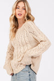 SAGE + FIG Cable-Knit Long Sleeve Sweater - Trendsi