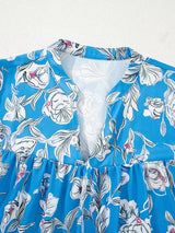 Notched Floral Print 3/4 Puff Sleeve Blouse - Trendsi - Flyclothing LLC