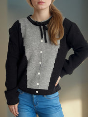 Contrast Button Down Long Sleeve Cardigan - Trendsi
