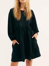 Cutout Textured Long Sleeve Mini Dress - Trendsi - Flyclothing LLC