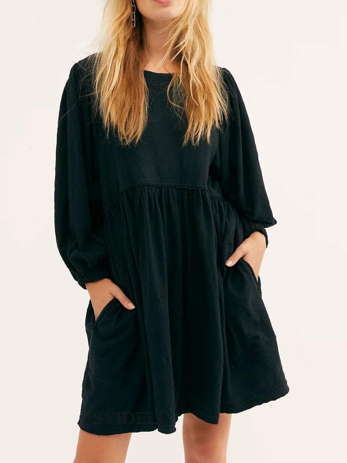 Cutout Textured Long Sleeve Mini Dress - Trendsi - Flyclothing LLC