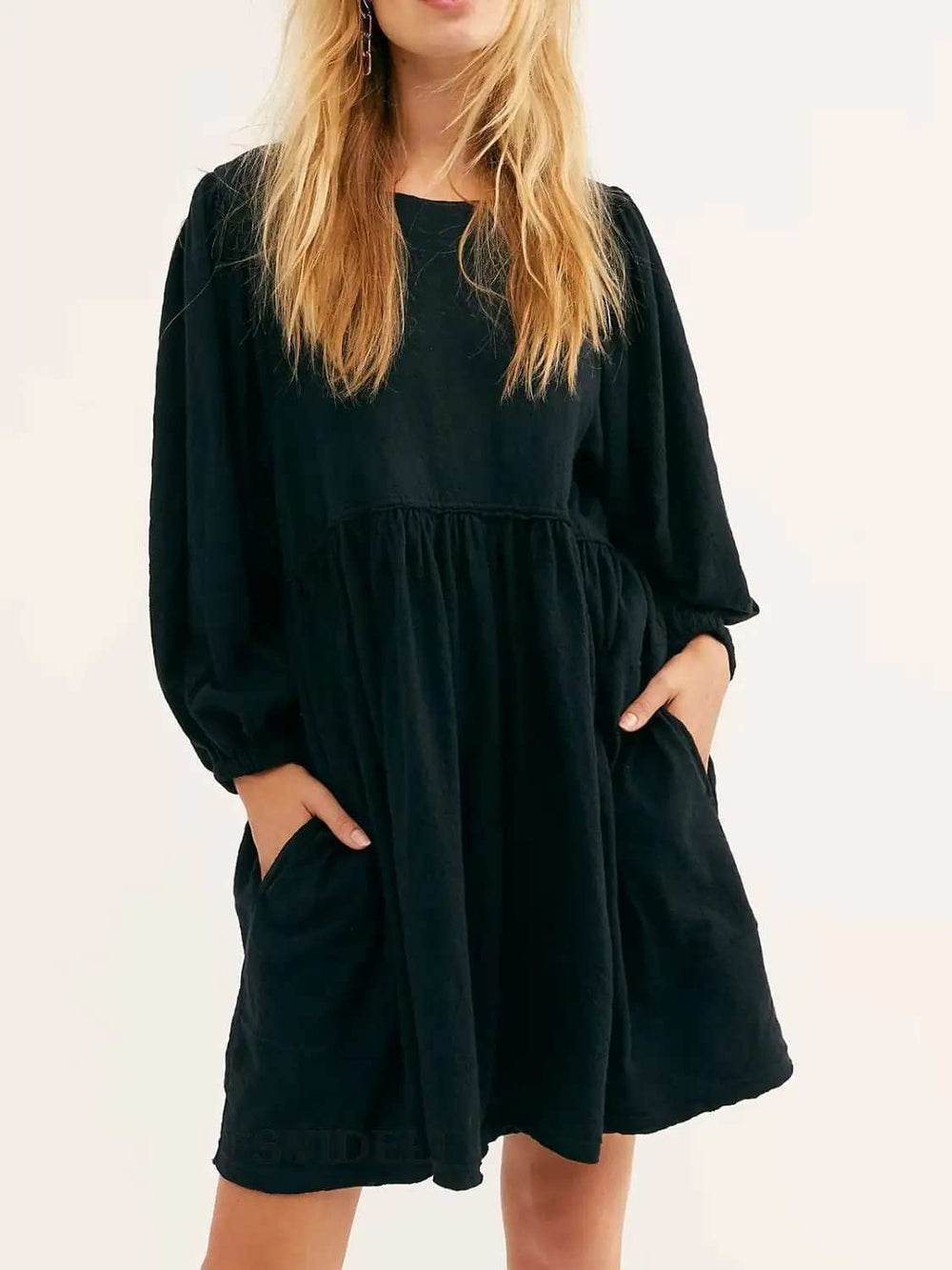 Cutout Textured Long Sleeve Mini Dress - Trendsi - Flyclothing LLC