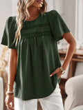 Lace Detail Round Neck Short Sleeve Blouse - Trendsi - Flyclothing LLC