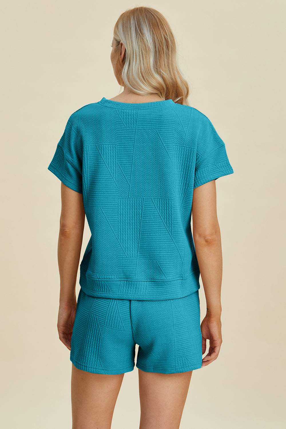 Double Take Full Size Texture Short Sleeve Top and Shorts Set - Trendsi - Flyclothing LLC
