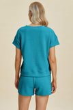 Double Take Full Size Texture Short Sleeve Top and Shorts Set - Trendsi - Flyclothing LLC