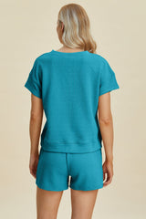 Double Take Full Size Texture Short Sleeve Top and Shorts Set - Trendsi