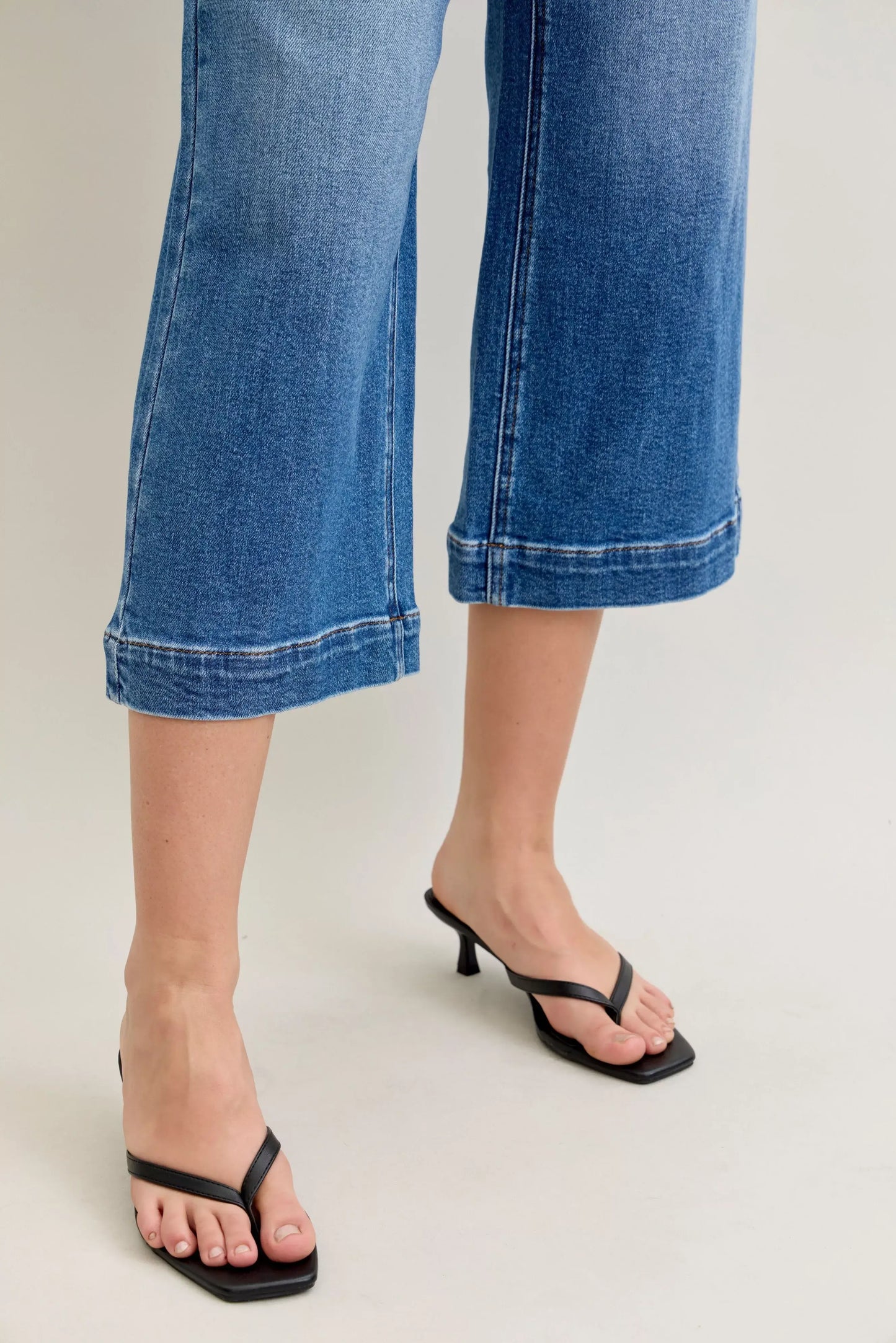 Judy Blue Mid Rise Crop Wide Leg Jeans - Trendsi - Flyclothing LLC