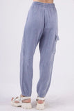 VERY J Washed Woven Crinkle Gauze Drawstring Cargo Pants - Trendsi