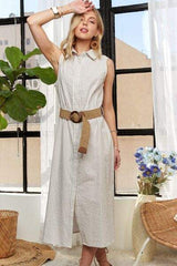 ADORA Striped Button Down Sleeveless Midi Dress - Trendsi - Flyclothing LLC