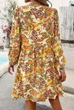 Printed Tie Neck Balloon Sleeve Mini Dress - Trendsi - Flyclothing LLC