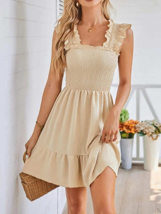 Smocked Square Neck Wide Strap Dress - Trendsi - Flyclothing LLC