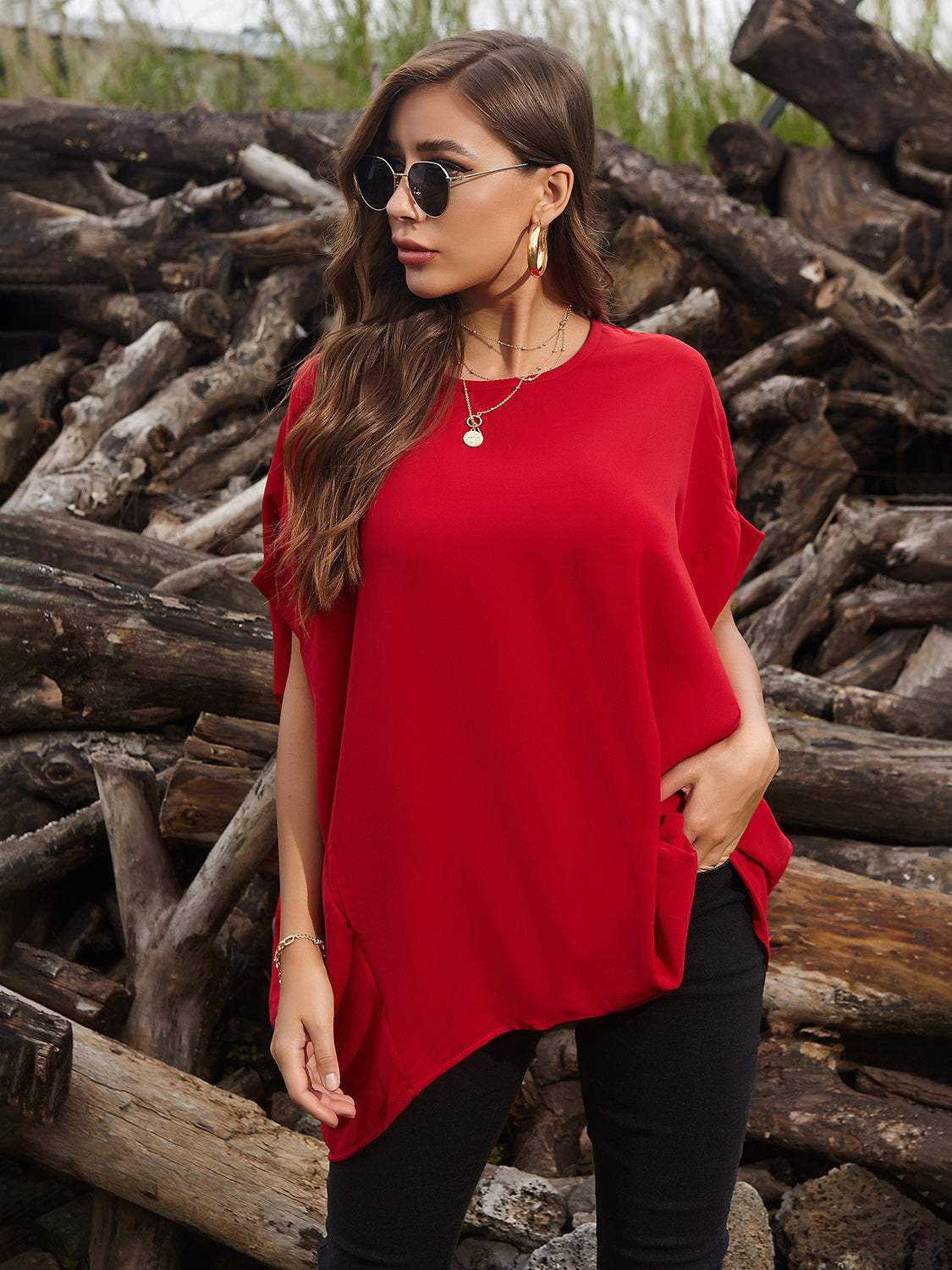 Perfee Round Neck Short Sleeve T-Shirt - Trendsi - Flyclothing LLC