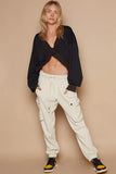 POL V-Cutout Rib Band Long Sleeve Sweatshirt - Trendsi
