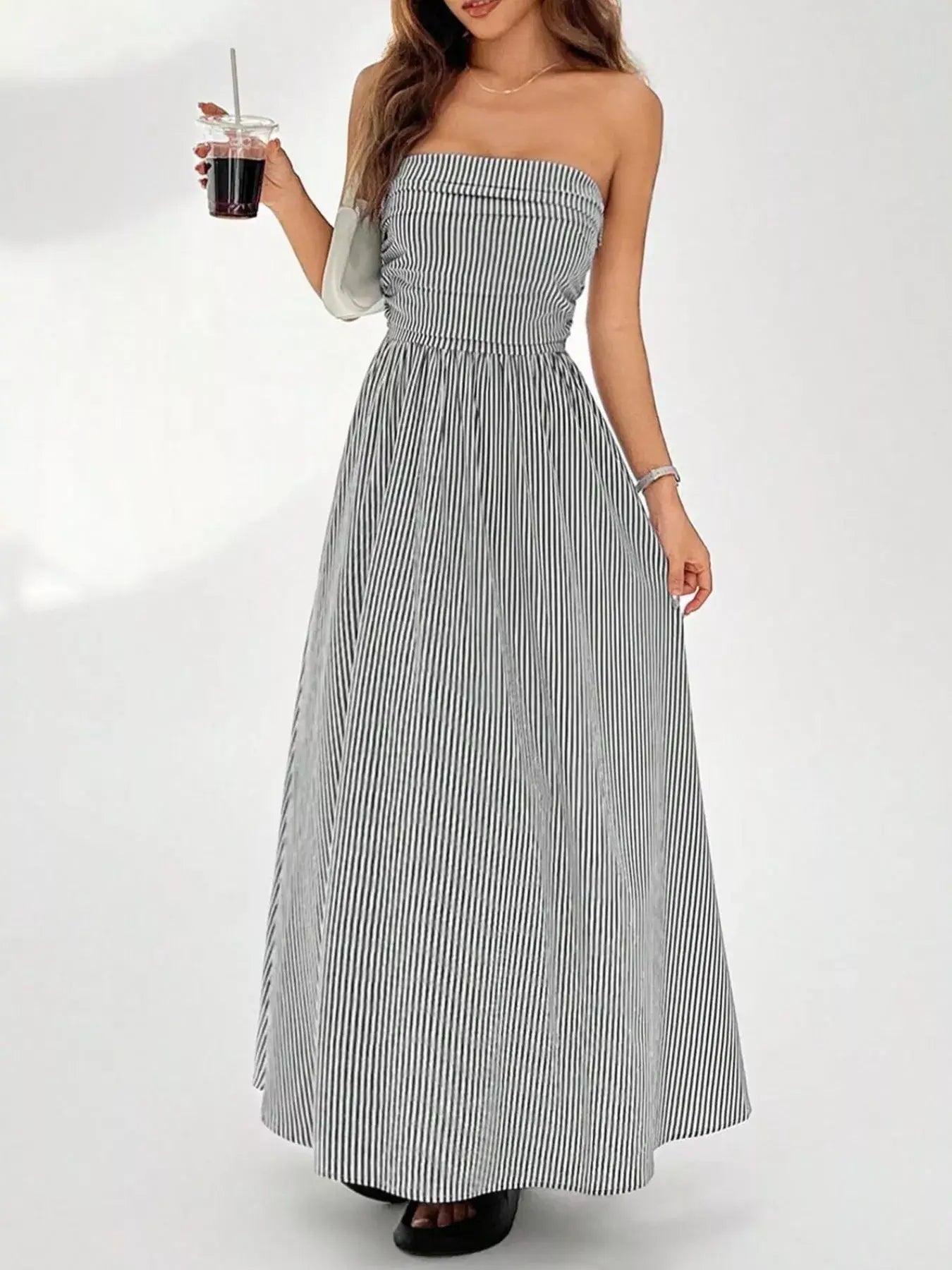 Striped Strapless Casual Maxi Dress - Trendsi - Flyclothing LLC