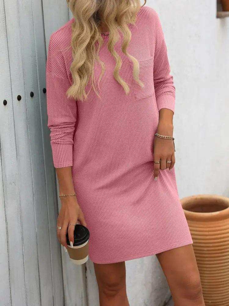 Striped Round Neck Long Sleeve Mini Dress - Trendsi - Flyclothing LLC