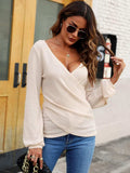 Waffle Knit Surplice Long Sleeve T-Shirt - Trendsi - Flyclothing LLC