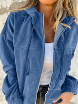 Drawstring Zip Up Long Sleeve Hooded Jacket - Trendsi - Flyclothing LLC