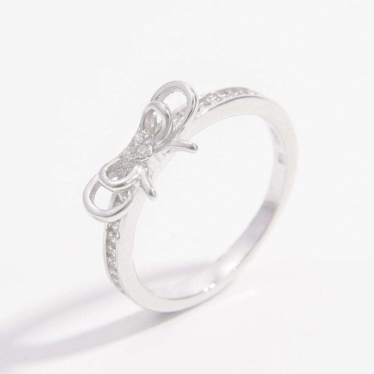 925 Sterling Silver Inlaid Zircon Bow Ring - Trendsi - Flyclothing LLC