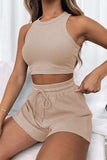 Round Neck Top and Drawstring Shorts Set - Trendsi - Flyclothing LLC