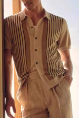 Men's Plus Size Striped Button Up Short Sleeve Shirt - Trendsi - Flyclothing LLC