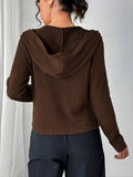 Texture Zip Up Long Sleeve Hooded Outerwear - Trendsi