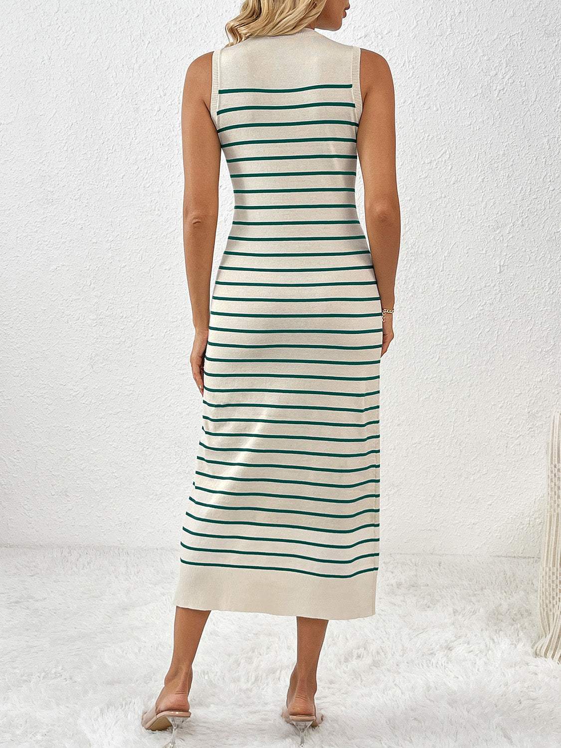 Round Neck Sleeve Midi Knit Dress - Trendsi - Flyclothing LLC