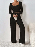 Scoop Neck Long Sleeve Top and Pants Set - Trendsi - Flyclothing LLC