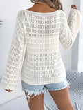 Openwork Boat Neck Long Sleeve Knit Cover Up - Trendsi - Flyclothing LLC