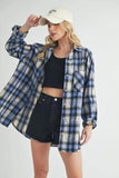 Aemi + Co Washed Plaid Button Up Raglan Sleeve Flannel Shirt - Trendsi