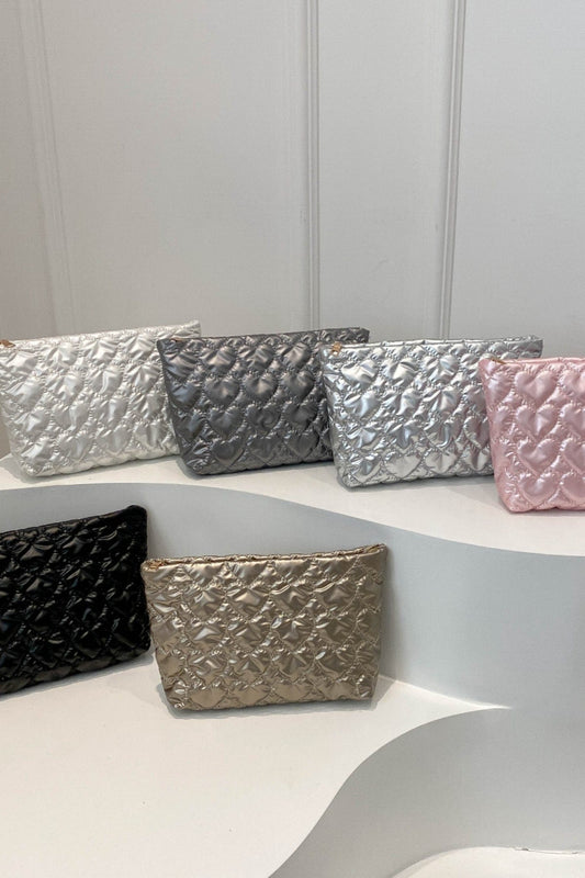 Ruched Heart Clutch with Zipper - Trendsi