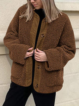 Contrast Button Up Sherpa Jacket with Pockets - Trendsi - Flyclothing LLC