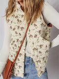 Floral Print Zip Up Quilted Vest - Trendsi - Flyclothing LLC