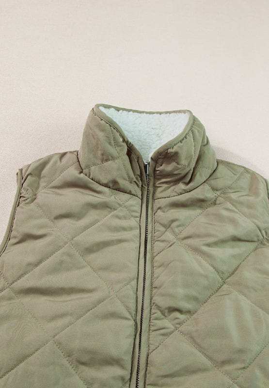 Fuzzy Zip Up Vest Coat with Pockets - Trendsi - Flyclothing LLC