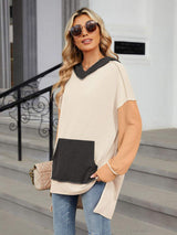 Double Take Contrast Hooded Long Sleeve Top - Trendsi - Flyclothing LLC