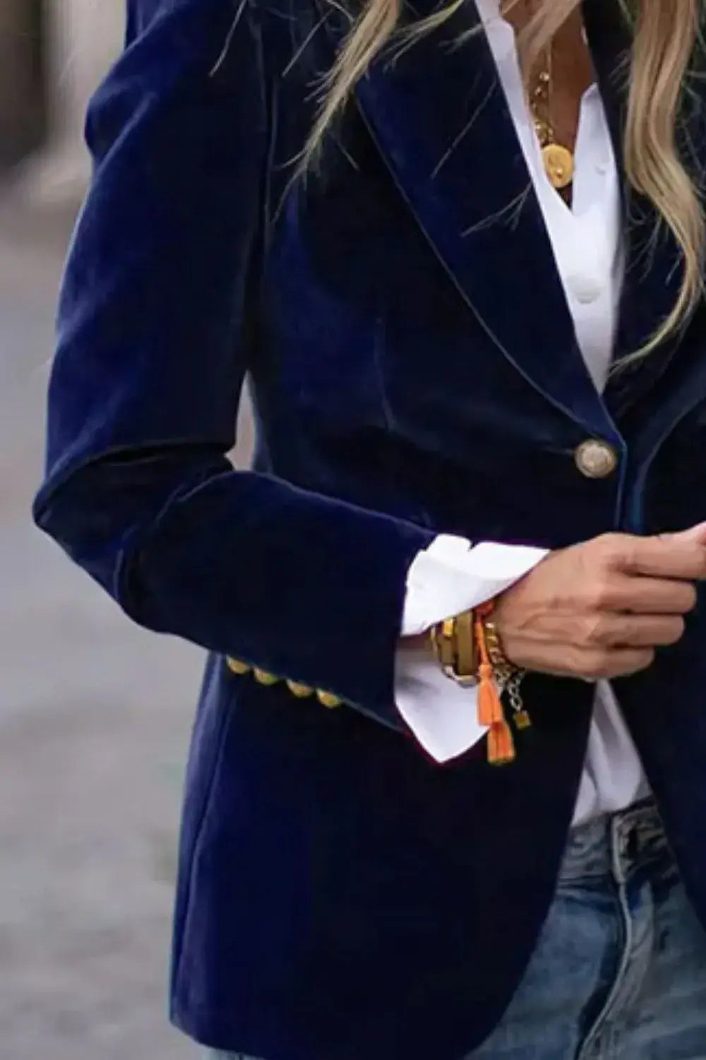 One Button Lapel Collar Long Sleeve Blazer - Trendsi - Flyclothing LLC